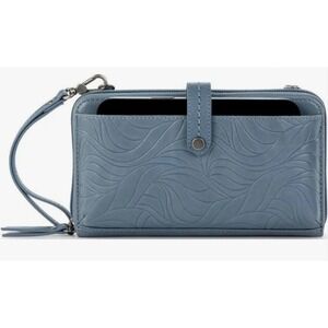 The Sak Bluish Gray Embossed Leather Wristlet/Crossbody